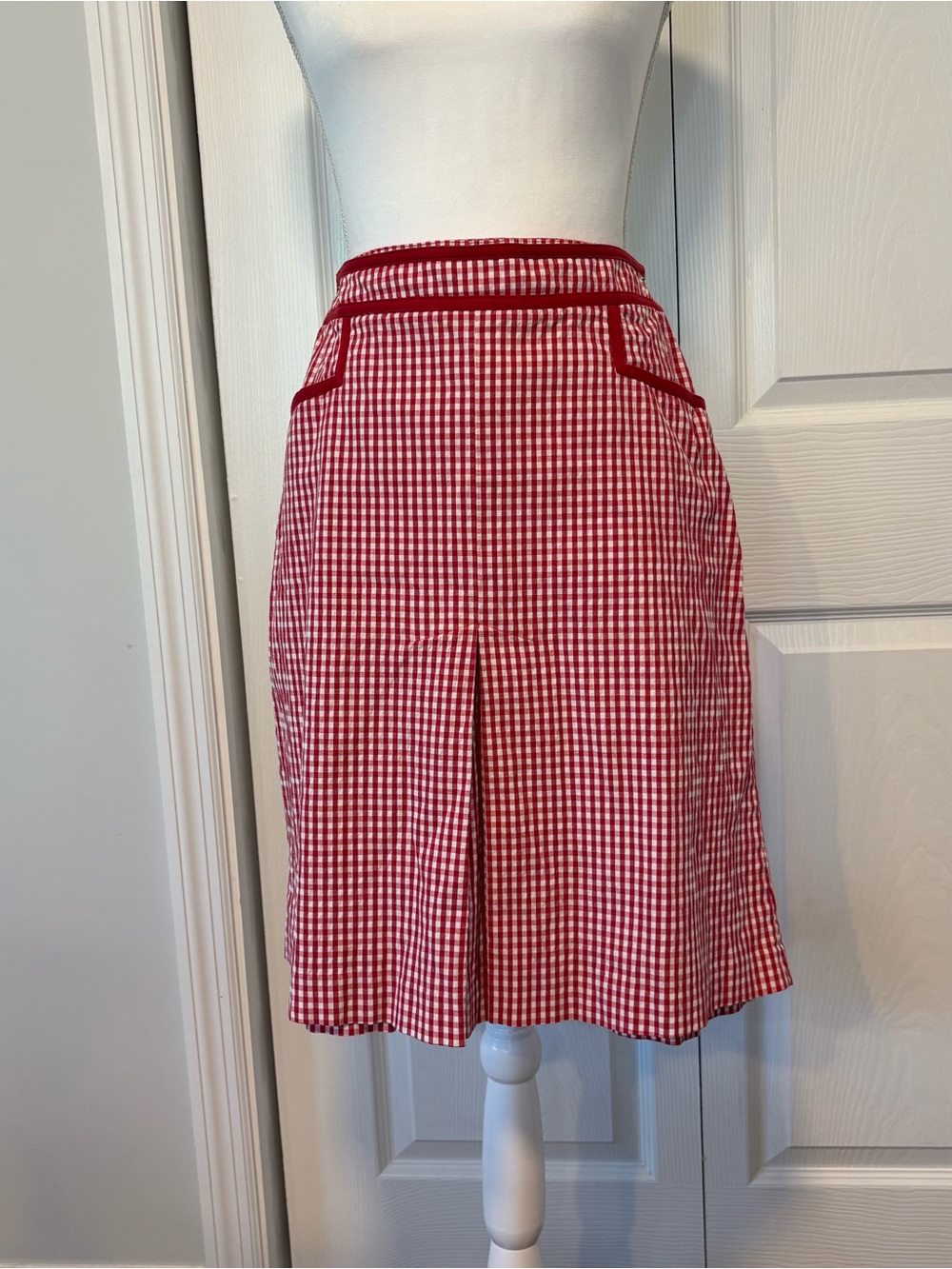 Red Gingham A-Line Skirt with Decorative Trim
